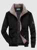 Faux Fur Collar Padded Corduroy Jacket L Black