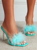 Faux Fur Decor Clear Band High Heel Mule Sliders