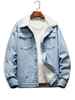 Faux Fur Lined Button Up Denim Jacket Xs Light blue