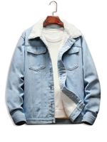 Faux Fur Lined Button Up Denim Jacket Xs Light blue