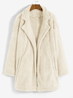 Faux Fur Open Front Drop Shoulder Coat M Light yellow
