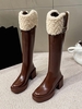 Faux Fur Panel Platform Knee High Boots