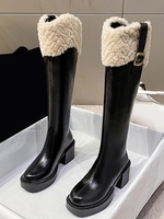 Faux Fur Panel Platform Knee High Boots