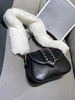 Faux Fur Panel Topstitching Crossbody Bag