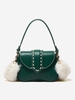 Faux Fur Panel Topstitching Crossbody Bag