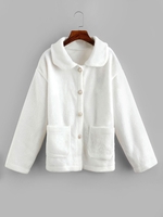 Faux Fur Pocket Button Up Coat White