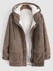 Faux Fur Raglan Sleeve Hooded Fluffy Corduroy Jacket M Coffee