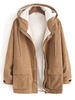 Faux Fur Raglan Sleeve Hooded Fluffy Corduroy Jacket M Light coffee