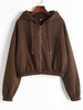 Faux Pockets Full Zip Drawstring Hoodie M Deep coffee