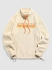 Faux Shearling Drawstring Design CHICAGO Embroidered Sweatshirt M Light coffee