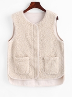 Faux Shearling Zip Pocket Teddy Vest L White