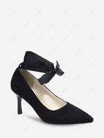 Faux Suede Ankle Wrap Heeled Pumps