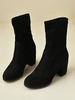 Faux Suede Block Heel Sock Boots