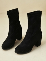 Faux Suede Block Heel Sock Boots