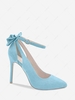 Faux Suede Bowknot Decor Ankle Strap Pumps