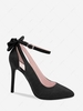 Faux Suede Bowknot Decor Ankle Strap Pumps