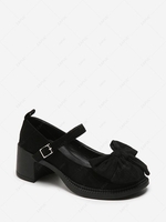 Faux Suede Bowknot Decor Chunky Heel Pumps