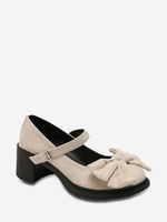 Faux Suede Bowknot Decor Chunky Heel Pumps