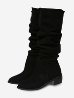 Faux Suede Fleece Lined Calf Slouchy Boots