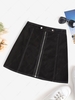 Faux Suede Topstitch Zip Fly Skirt L Black