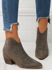 Faux Suede Topstitching Detail Chunky Heel Ankle Boots