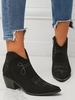 Faux Suede Topstitching Detail Chunky Heel Ankle Boots