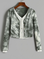 Faux Twinset Tie Dye Cropped T Shirt S Fern green