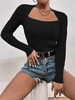 Faux Two Pieces Solid Color Knit Top Xl Black
