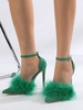 Feather Ankle Strap Stiletto Heel Pumps