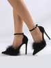 Feather Ankle Strap Stiletto Heel Pumps