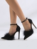 Feather Ankle Strap Stiletto Heel Pumps