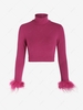 Feather Cuff Mock Neck Crop T Shirt S Red