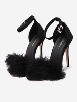 Feather Embellished Open Toe Ankle Strap Sandals