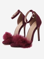 Feather Embellished Open Toe Ankle Strap Sandals