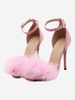 Feather Embellished Open Toe Ankle Strap Sandals