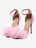Feather Embellished Open Toe Ankle Strap Sandals