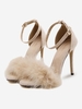 Feather Embellished Open Toe Ankle Strap Sandals