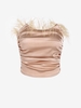 Feather Embellished Ruched Satin Bandeau Crop Top S Light coffee
