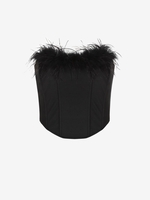 Feather Embellished Strapless Corset Top L Black