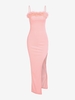 Feather Embellished Thigh Split Maxi Party Dress L Light pink