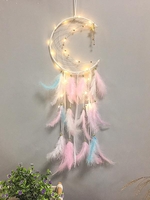 Feather Fringe Beads Hanging Dreamcatcher with Light
