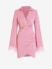 Feather Trim Draped Surplice Tulip Dress S Light pink