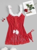 Feather Trim Lace and Mesh Flyaway Babydoll Set S Red