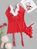 Feather Trim Lace Gartered Bustier Set Xl Red