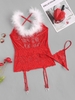 Feather Trim Lace Gartered Camisole Set L Red