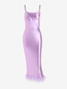 Feather Trim Silky Cami Slinky Dress S Light purple