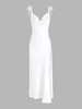 Feather Trim Silky Cowl Front Slip Maxi Dress L White