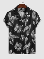 Fern Print Summer Button Up Shirt Xxl Black