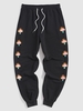 Fire Flame Mushroom Pattern Sweatpants M Black