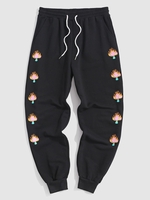 Fire Flame Mushroom Pattern Sweatpants S Black